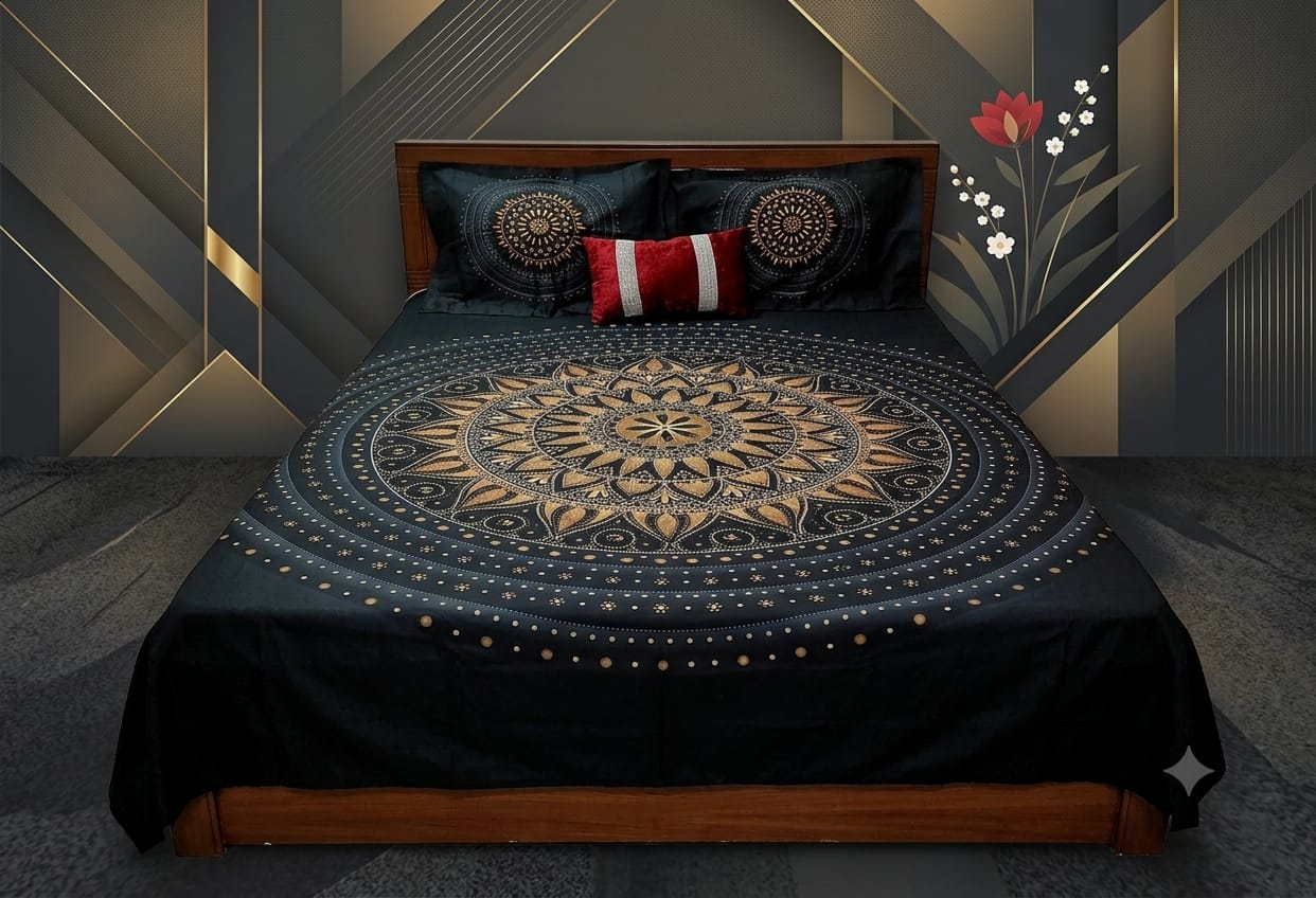 premium cotton panel bed sheet  Code:115 কোল বালিশ কভার নিলে ২০০ টাকা এড হবে