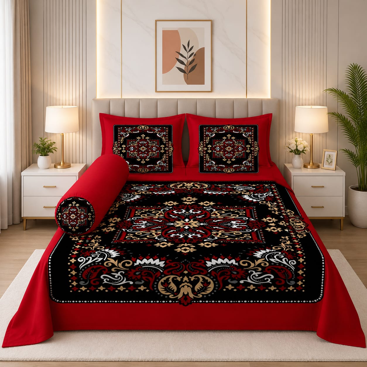 premium cotton panel bed sheet  Code:108 কোল বালিশ কভার নিলে ২০০ টাকা এড হবে