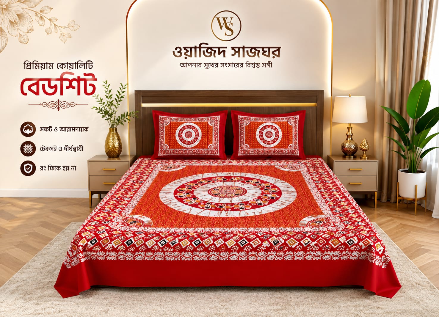 premium twill bed sheet 303 কোল বালিশ কভার নিলে ২০০ টাকা এড হবে