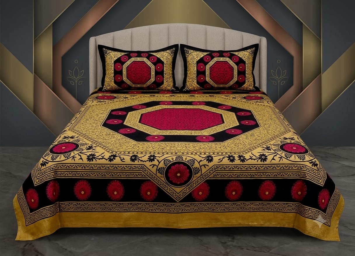 premium cotton panel bed sheet  Code:119 কোল বালিশ কভার নিলে ২০০ টাকা এড হবে