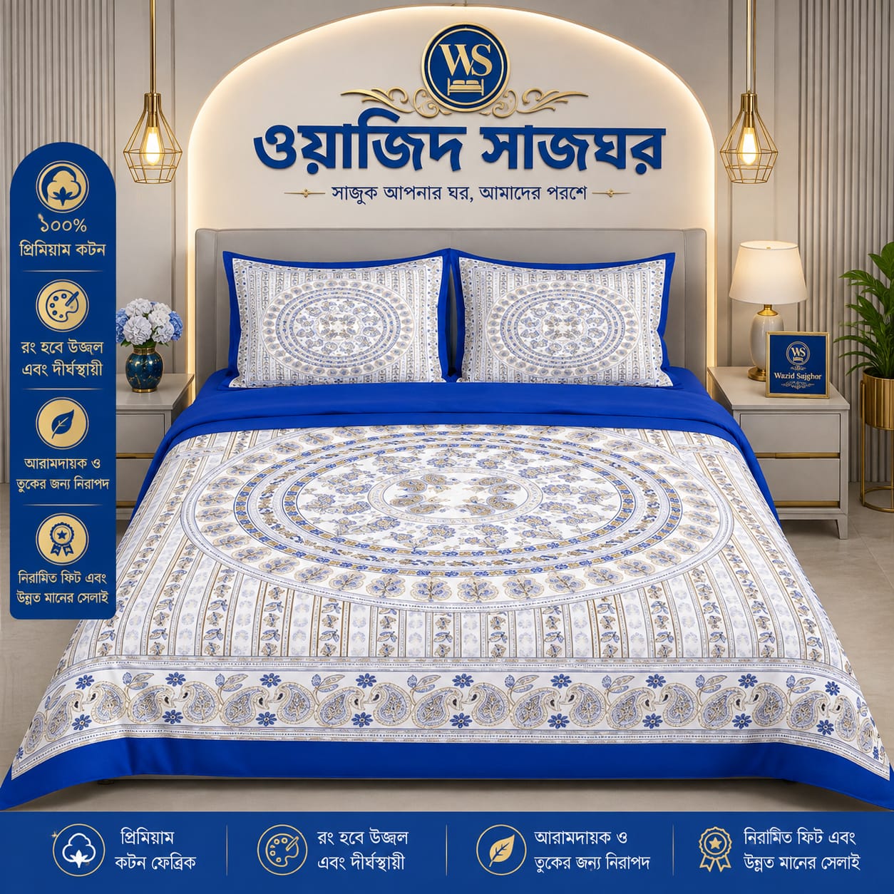 premium cotton panel bed sheet  Code:101 কোল বালিশ কভার নিলে ২০০ টাকা এড হবে
