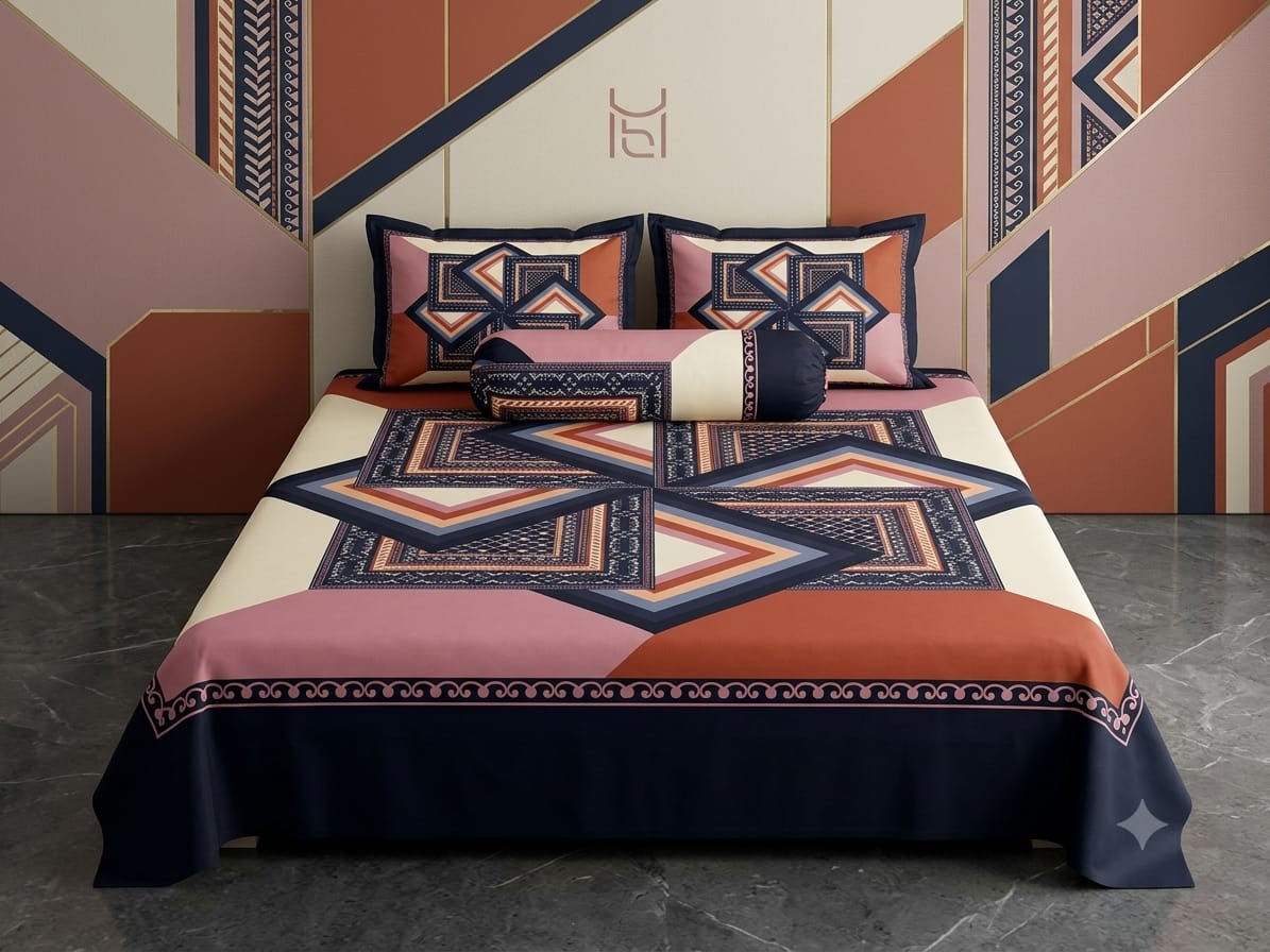 premium cotton panel bed sheet  Code:114 কোল বালিশ কভার নিলে ২০০ টাকা এড হবে