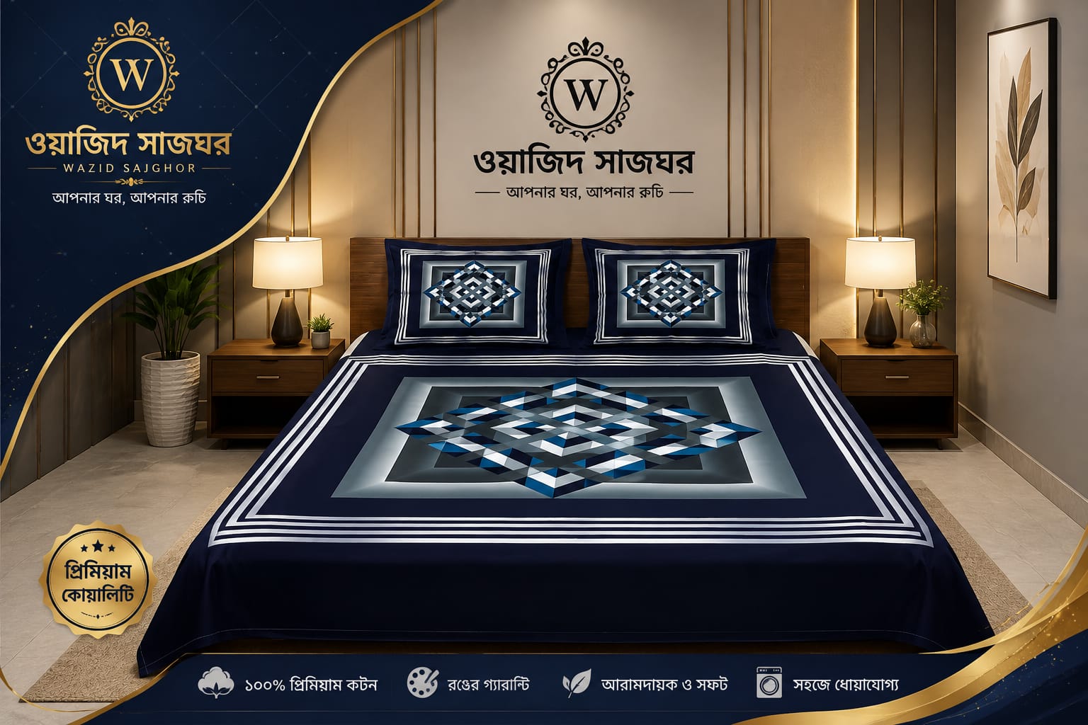 premium yamin bed sheet 305 কোল বালিশ কভার নিলে ২০০ টাকা এড হবে