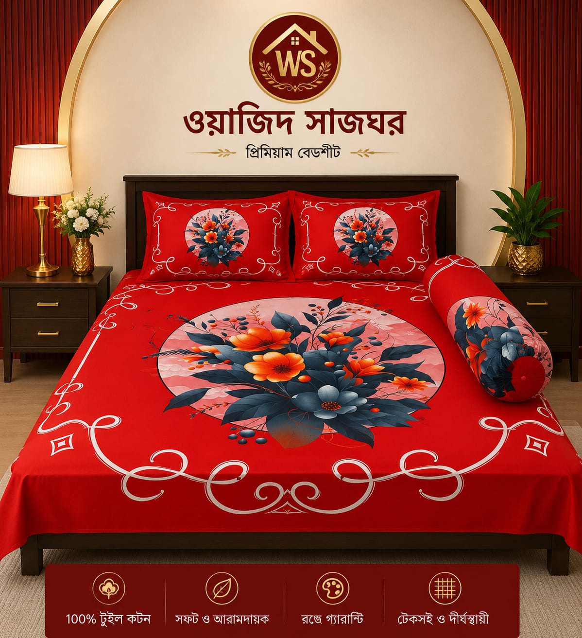 premium twill bed sheet 207 কোল বালিশ কভার নিলে ২০০ টাকা এড হবে