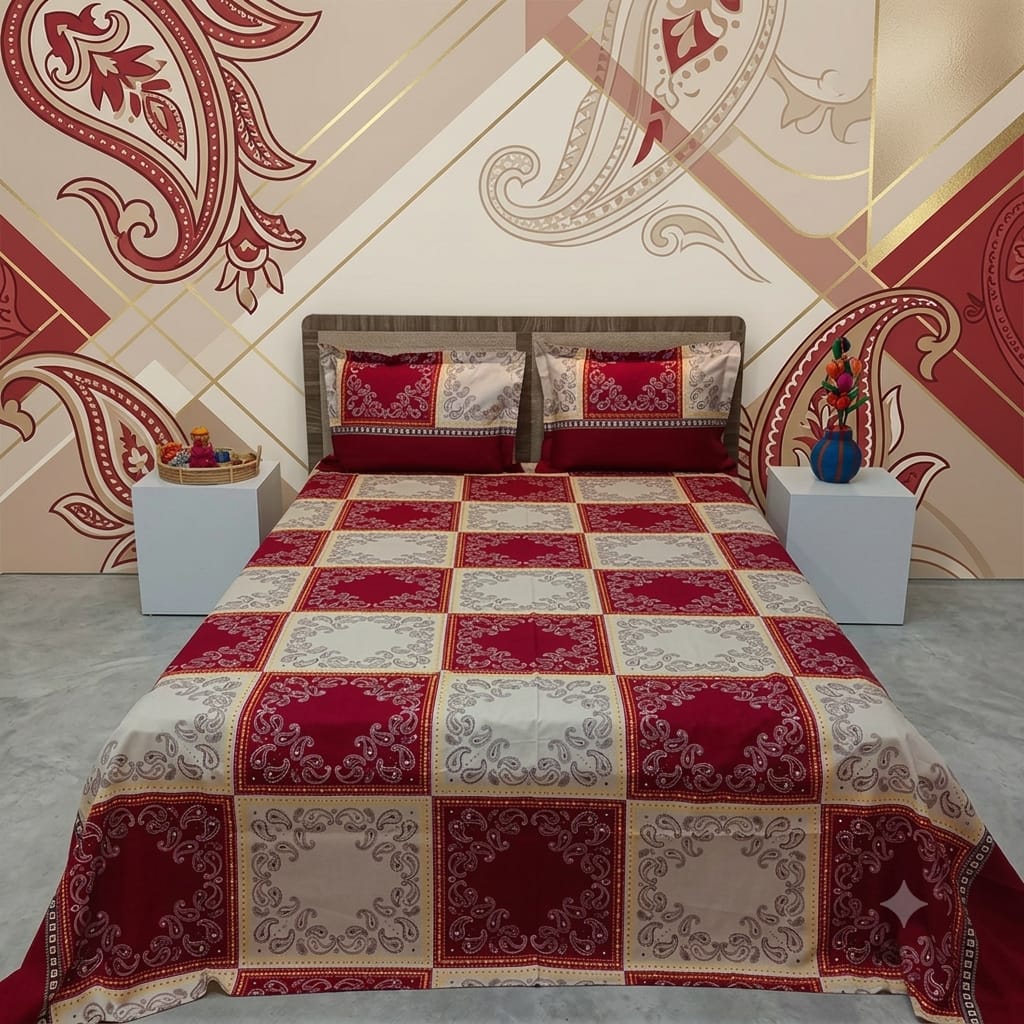 Premium Twill bed sheet Code:126 কোল বালিশ কভার নিলে ২০০ টাকা এড হবে