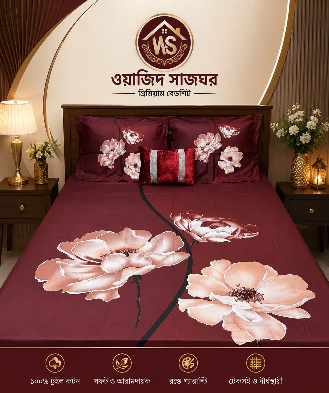 premium Yamin cotton bed sheet code 205 কোল বালিশ কভার নিলে ২০০ টাকা এড হবে