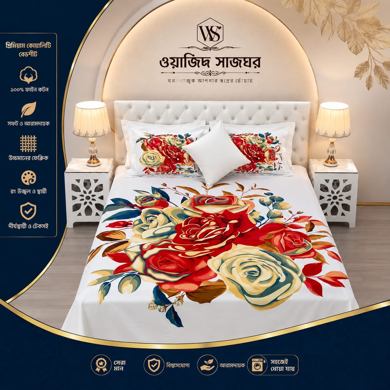 premium cotton panel bed sheet  Code:124 কোল বালিশ কভার নিলে ২০০ টাকা এড হবে