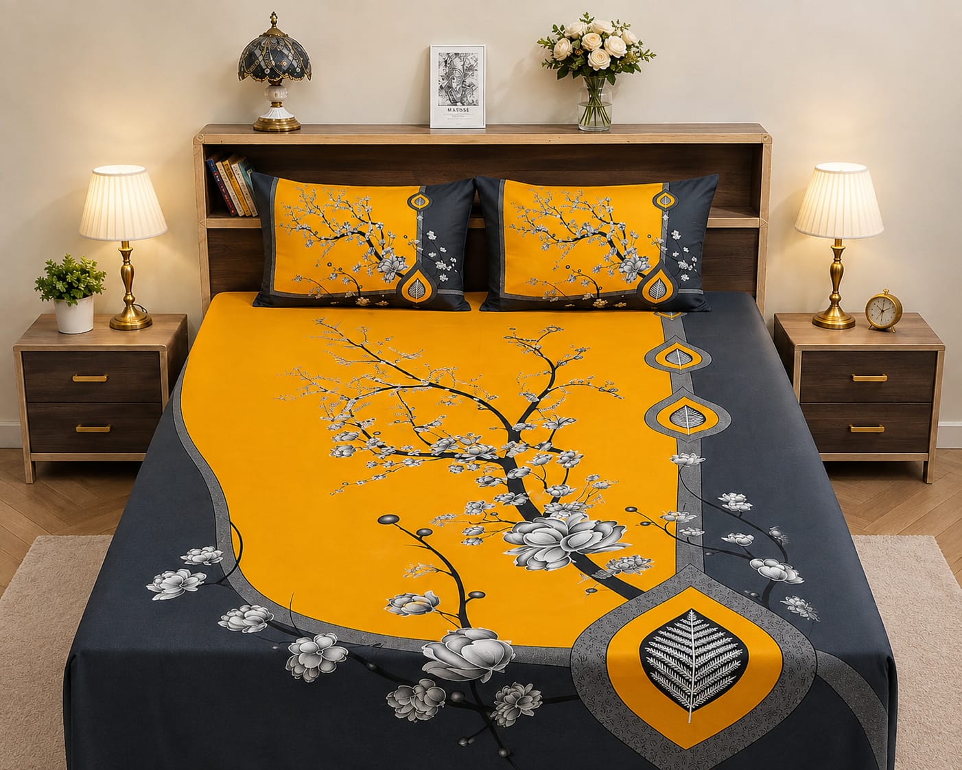 premium cotton panel bed sheet  Code:104 কোল বালিশ কভার নিলে ২০০ টাকা এড হবে